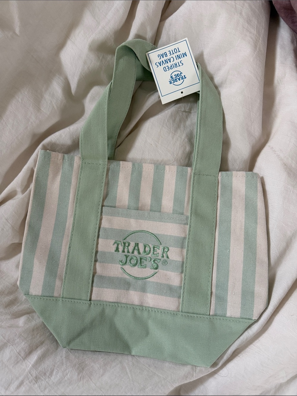 Trader Joe's Mint Green Stripe Canvas Tote